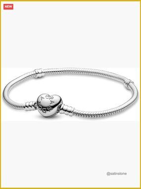 Sterling Silver Heart Clasp Snake Chain Bracelet 18cm Charm Bracelet